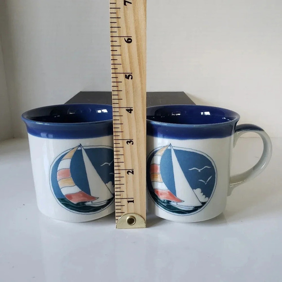 Vintage set of 2 Nautical Blue/White Otigiri Coffee Mugs. - Picture 6 of 7